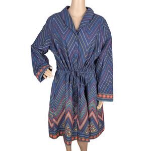 Leona Edmiston Clio Chevron Floral Circle Skirt Cotton Poplin Dress Plus 4 US 12